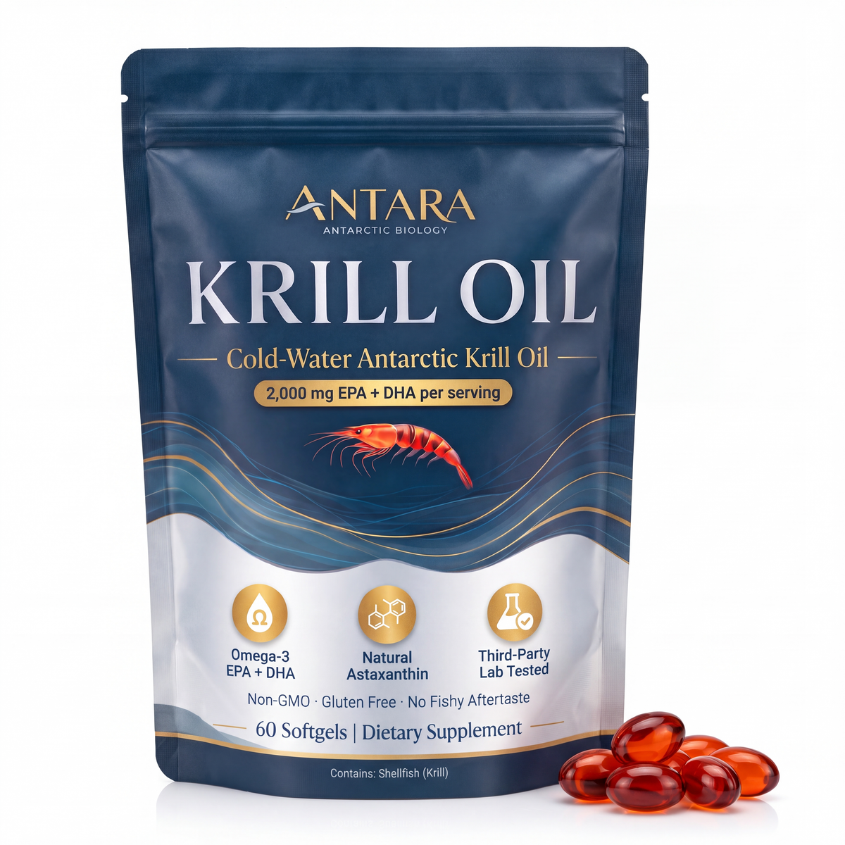Antara Antarctic Krill Oil 2000mg with Natural Astaxanthin