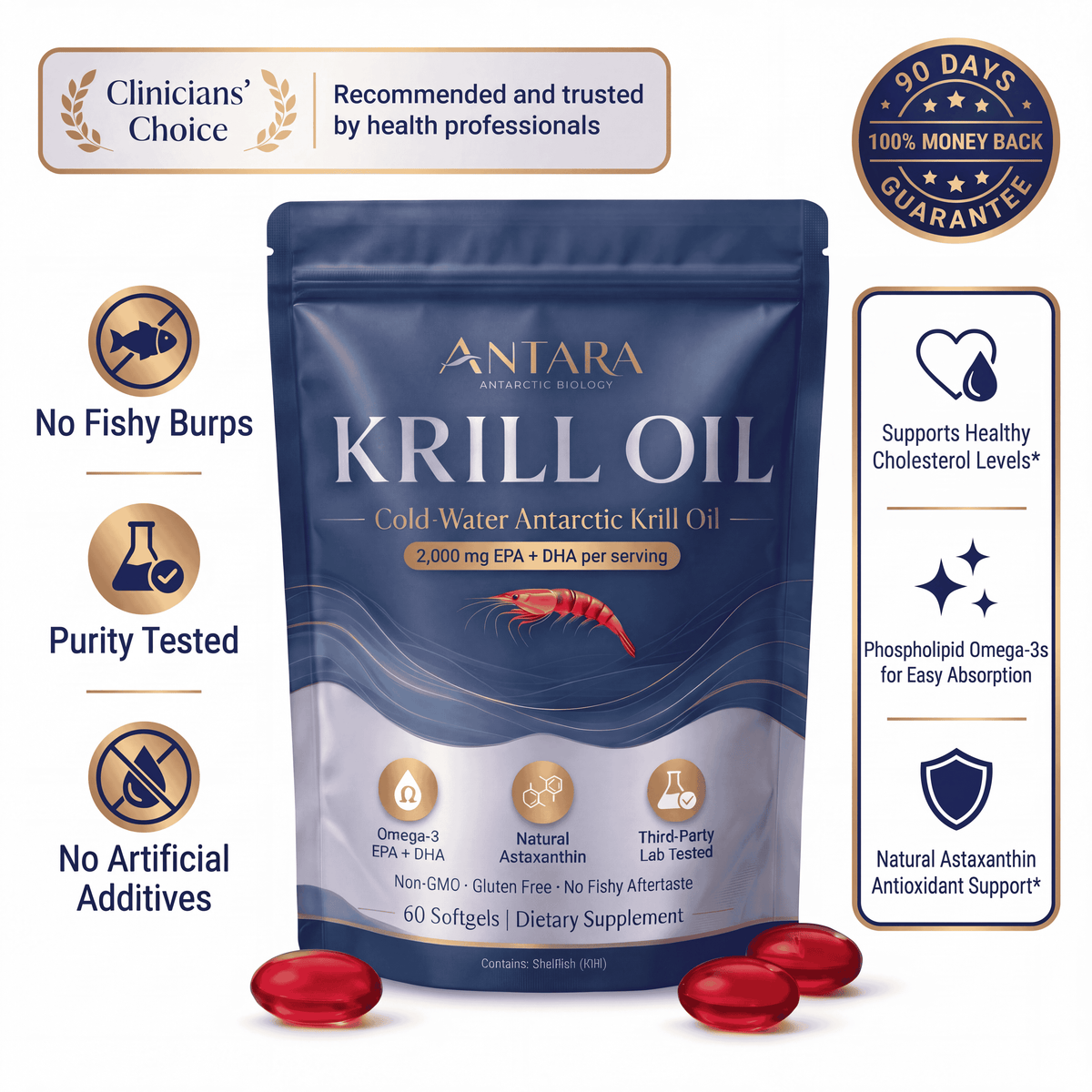 Antara Antarctic Krill Oil 2000mg with Natural Astaxanthin